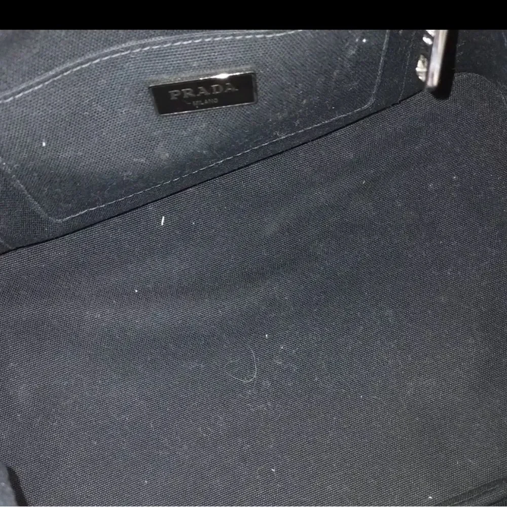 Auth Prada Canvas Linen Floral Canapa Tote Bag